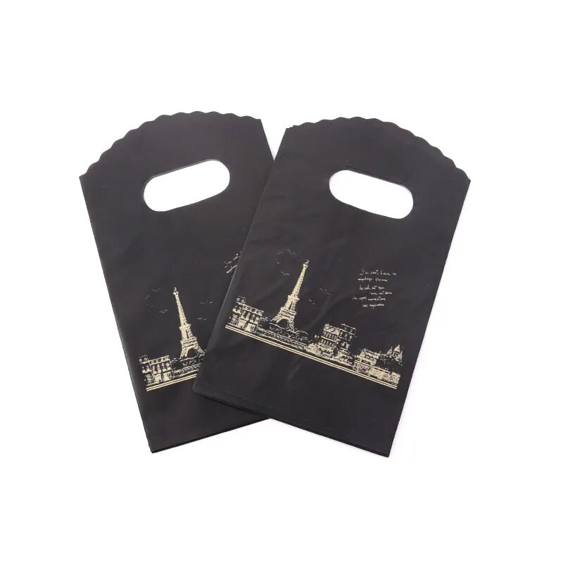 50 vnt. / partijos kelių modelių mažas plastikinis maišelis 9x15 cm butiko dovanų maišelis su rankenomis Gražūs žavesiai Auskarai Papuošalų pakavimo maišeliai