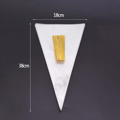 50 vnt./stal. Skaidrūs kūgiai saldainių laikymo maišeliai Kūgiai permatomas plastikinis maišelis Popcorn saldainių maišeliai, skirti kūdikių vakarėliui Vestuvių vakarėliui.