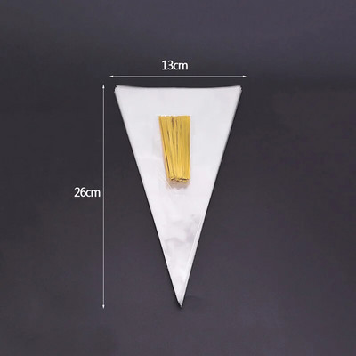 50 vnt./stal. Skaidrūs kūgiai saldainių laikymo maišeliai Kūgiai permatomas plastikinis maišelis Popcorn saldainių maišeliai, skirti kūdikių vakarėliui Vestuvių vakarėliui.