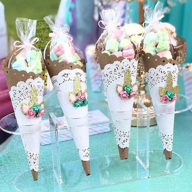 50 vnt./stal. Skaidrūs kūgiai saldainių laikymo maišeliai Kūgiai permatomas plastikinis maišelis Popcorn saldainių maišeliai, skirti kūdikių vakarėliui Vestuvių vakarėliui.