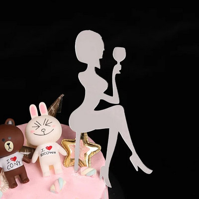 Blizgučiai auksiniai aukštakulniai Akriliniai torto papuošalai, Siluetas Mergina Princesė Vestuvių Nuotaka Dekoratyvinė Desertinė Torto Apdaila vakarėlio reikmenys