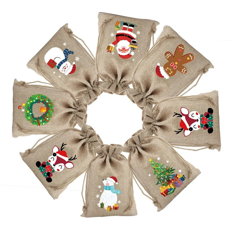 5 vnt. / partija natūralaus džiuto maišeliai 10x14 13x18 cm kalėdiniai raištelių maišeliai dovanų maišeliai Gražūs saldainių apyrankės papuošalų pakavimo maišeliai