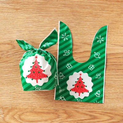 10/50 vnt Kalėdų triušio ausų plastikiniai maišeliai 13x22 cm maži sausainiai Papuošalų pakavimo maišeliai Saldainių dovanų maišelis sausainiams užkandžiams