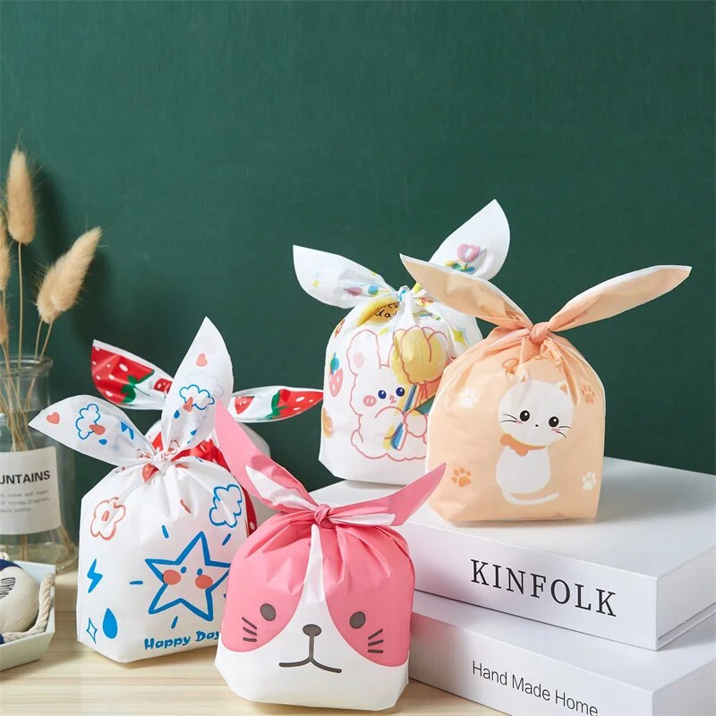 10/50 vnt Kalėdų triušio ausų plastikiniai maišeliai 13x22 cm maži sausainiai Papuošalų pakavimo maišeliai Saldainių dovanų maišelis sausainiams užkandžiams