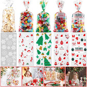 50 vnt Kalėdų celofaniniai skanėstų maišeliai su susukamaisiais kaklaraiščiais Kalėdų Senelio saldainių maišeliai Kalėdų dovanų maišeliai gėrybėms pakuoti vakarėlio reikmenims