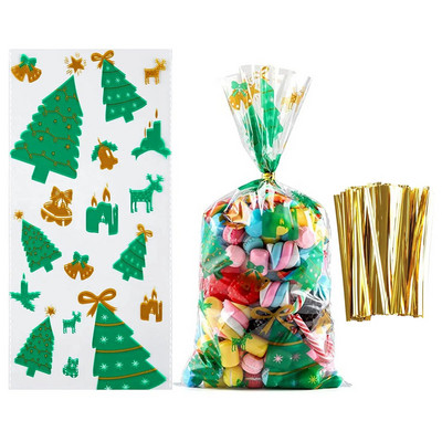 50 vnt Kalėdų celofaniniai skanėstų maišeliai su susukamaisiais kaklaraiščiais Kalėdų Senelio saldainių maišeliai Kalėdų dovanų maišeliai gėrybėms pakuoti vakarėlio reikmenims