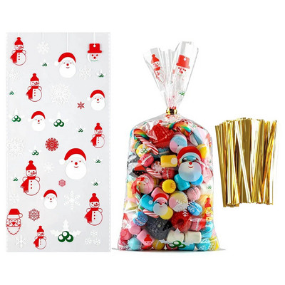 50 vnt Kalėdų celofaniniai skanėstų maišeliai su susukamaisiais kaklaraiščiais Kalėdų Senelio saldainių maišeliai Kalėdų dovanų maišeliai gėrybėms pakuoti vakarėlio reikmenims