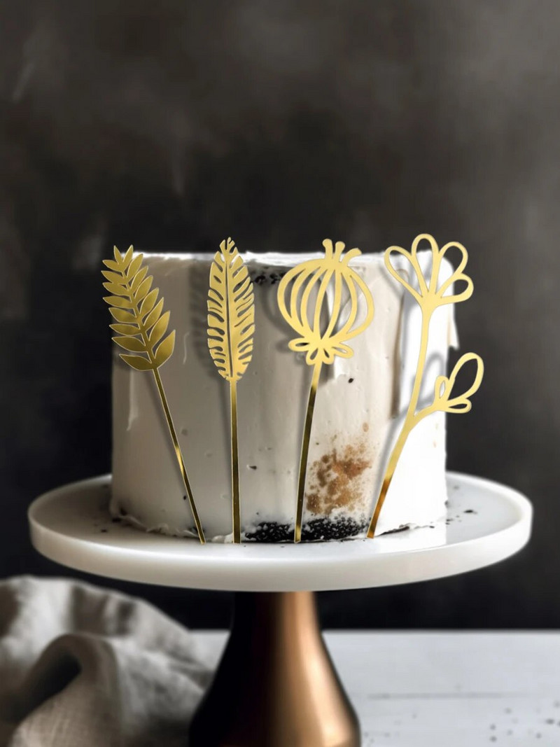 Torto viršus INS Style Kepimas Tortų dekoravimas Paprasti aukso lapų akriliniai įdėklai Mori vėžlys nugaros lapų rožių įdėklas