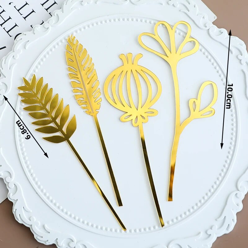 Torto viršus INS Style Kepimas Tortų dekoravimas Paprasti aukso lapų akriliniai įdėklai Mori vėžlys nugaros lapų rožių įdėklas