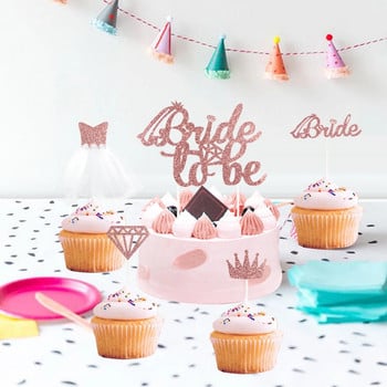 1 комплект розово злато Bride To Be Cupcake Toppers Пръстен Сватбена рокля за годеж Булчински душ Моминско парти Декорация Консумативи