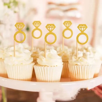 10 τμχ/Τσάντα Glitter Ring Cupcake Toppers Διακόσμηση τραπεζιού χορού γάμου Διακόσμηση για πάρτι γενεθλίων Γαμήλια τούρτα Διακοσμήσεις φλυτζανιών προμήθειες