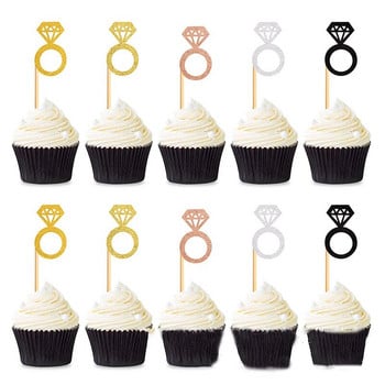 10 τμχ/Τσάντα Glitter Ring Cupcake Toppers Διακόσμηση τραπεζιού χορού γάμου Διακόσμηση για πάρτι γενεθλίων Γαμήλια τούρτα Διακοσμήσεις φλυτζανιών προμήθειες