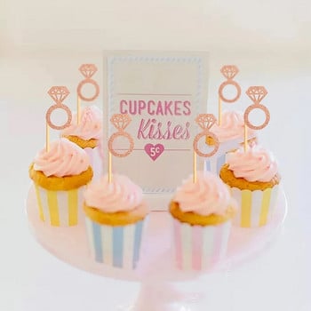 10 τμχ/Τσάντα Glitter Ring Cupcake Toppers Διακόσμηση τραπεζιού χορού γάμου Διακόσμηση για πάρτι γενεθλίων Γαμήλια τούρτα Διακοσμήσεις φλυτζανιών προμήθειες