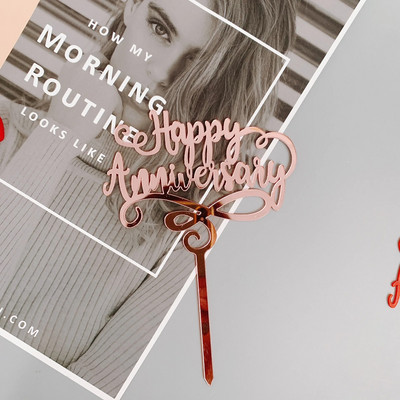 INS Akrilo širdis laimingų jubiliejų tortų apmušalai, skirti moterų vyrų vestuvių meilės metinių vakarėlio tortų papuošimams