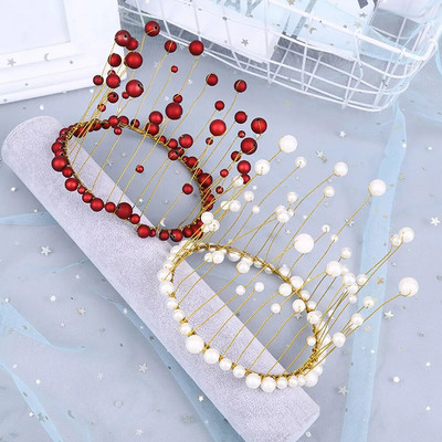 Princesės karūnos torto papuošimas metalo perlų blizgiu dirbtiniu perlu galvos apdangalas Vestuvinio torto dekoras Gimtadienio papuošalas