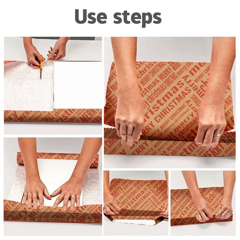 1 vnt (70 cm x 50 cm, 4,11 kvadratinių pėdų) vienpusis kalėdinis vyniojamasis popierius, klasikinis Kalėdų Senelio ir kitų raštų natūralūs dovanų įvyniojimai