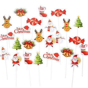 24/48Pcs Карикатура Коледна торта Topper Дядо Коледа Xmas Tree Cupcake Topper за новогодишно парти Коледна торта декорация Noel Navidad