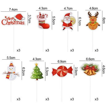 24/48Pcs Карикатура Коледна торта Topper Дядо Коледа Xmas Tree Cupcake Topper за новогодишно парти Коледна торта декорация Noel Navidad