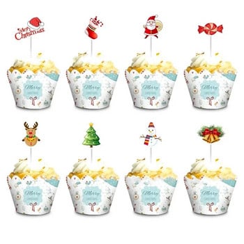 24/48Pcs Карикатура Коледна торта Topper Дядо Коледа Xmas Tree Cupcake Topper за новогодишно парти Коледна торта декорация Noel Navidad