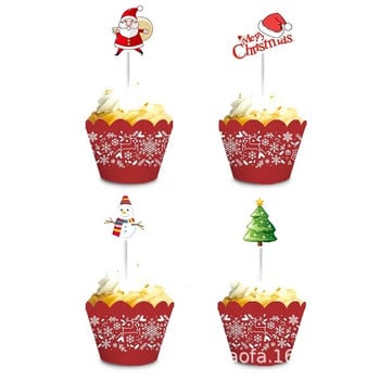 24/48Pcs Карикатура Коледна торта Topper Дядо Коледа Xmas Tree Cupcake Topper за новогодишно парти Коледна торта декорация Noel Navidad