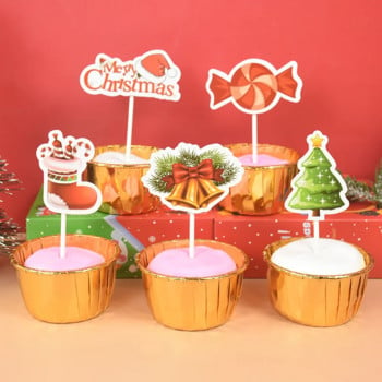 24/48Pcs Карикатура Коледна торта Topper Дядо Коледа Xmas Tree Cupcake Topper за новогодишно парти Коледна торта декорация Noel Navidad