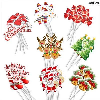 24/48 vnt Animacinio filmo kalėdinio pyrago keptuvė Kalėdų Senelio Kalėdų eglutės keksiukų keptuvė Naujųjų metų vakarėliui Kalėdų torto dekoravimui Noel Navidad