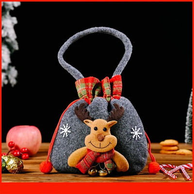 Kalėdų dovanų maišelis lėlėms, 3D kalėdinių saldainių krepšys su virvele, medvilninis Kalėdų mielas Kalėdų Senelio Briedis Bear dovanų-saldainių saldainių krepšys