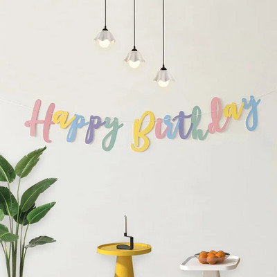 INS Macaroon scenarijus Happy Birthday Banner Baby Shower Rožinė Geltona Mėlyna Purpurinė Girliandos fonai