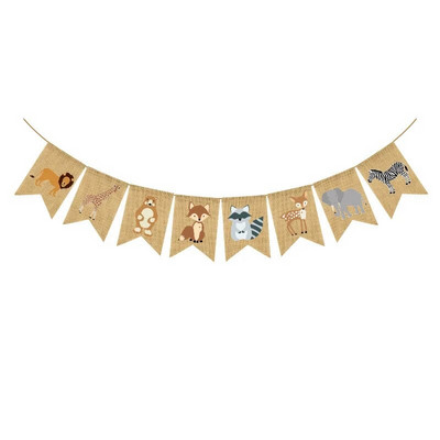 Vaikų miško gyvūnų vakarėlis, girlianda, žirafa liūtas, zebras, safaris, gyvūnų reklamjuostės dekoravimas meškos vėliava