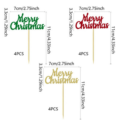 12 vnt. Linksmų kalėdinių keksų apmušalai iš trijų spalvų Blizgantys kalėdiniai keksiukų rinkiniai Kalėdų vakarėliui papuošti reikmenys