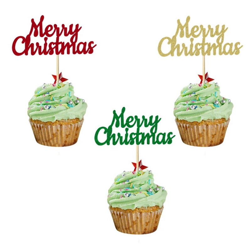 12 vnt. Linksmų kalėdinių keksų apmušalai iš trijų spalvų Blizgantys kalėdiniai keksiukų rinkiniai Kalėdų vakarėliui papuošti reikmenys