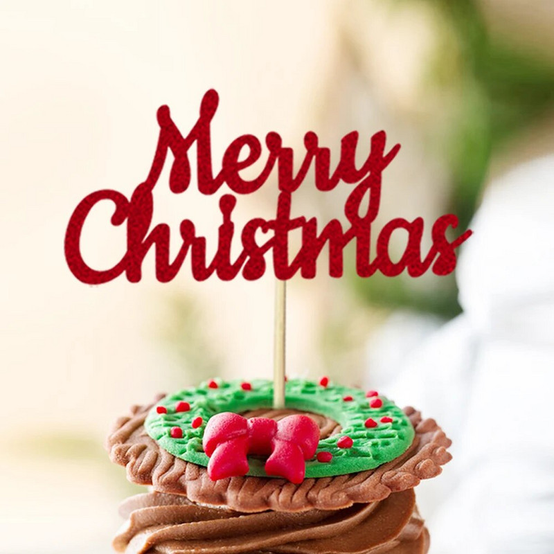 12 vnt. Linksmų kalėdinių keksų apmušalai iš trijų spalvų Blizgantys kalėdiniai keksiukų rinkiniai Kalėdų vakarėliui papuošti reikmenys