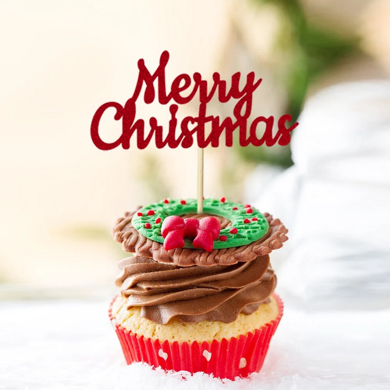 12 vnt. Linksmų kalėdinių keksų apmušalai iš trijų spalvų Blizgantys kalėdiniai keksiukų rinkiniai Kalėdų vakarėliui papuošti reikmenys