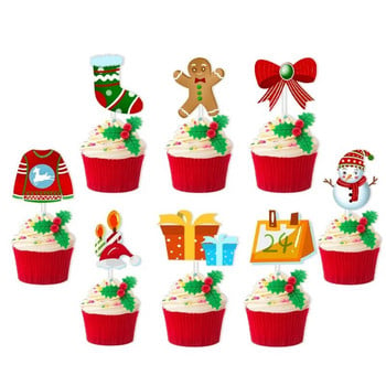 12Pcs Cartoon Christmas Cake Topper Santa Claus Xmas Tree Cupcake Topper for New Year Party Xmas Cake Decoration Noel Navidad