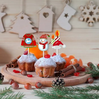 12Pcs Cartoon Christmas Cake Topper Santa Claus Xmas Tree Cupcake Topper for New Year Party Xmas Cake Decoration Noel Navidad