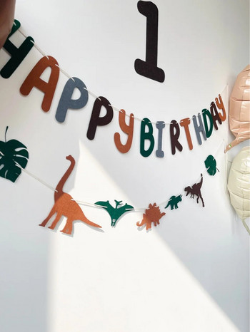 INS Boy Dinosaur Birthday Non Woven Garland ROAR Theme Party Green Banner Στολισμός Baby Shower Animal Flag