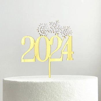 Ins Новогодишна вечер 2024 Парти торта Toppers Златен акрил Hello 2024 Merry Christmas Cake Topper за украса за новогодишна торта