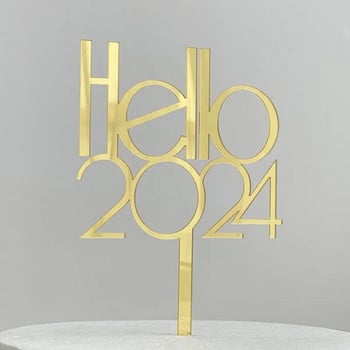 Ins Новогодишна вечер 2024 Парти торта Toppers Златен акрил Hello 2024 Merry Christmas Cake Topper за украса за новогодишна торта