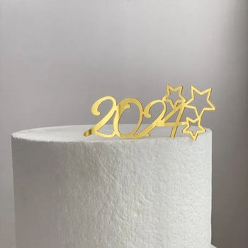 Ins Новогодишна вечер 2024 Парти торта Toppers Златен акрил Hello 2024 Merry Christmas Cake Topper за украса за новогодишна торта