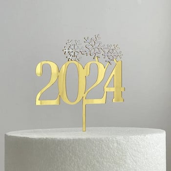 Ins Новогодишна вечер 2024 Парти торта Toppers Златен акрил Hello 2024 Merry Christmas Cake Topper за украса за новогодишна торта