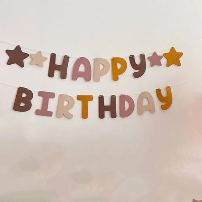 INS korėjietiško stiliaus neaustinės kavos su gimtadieniu girlianda Baby Shower veltinio chaki žvaigždės reklamjuostės dekoravimas