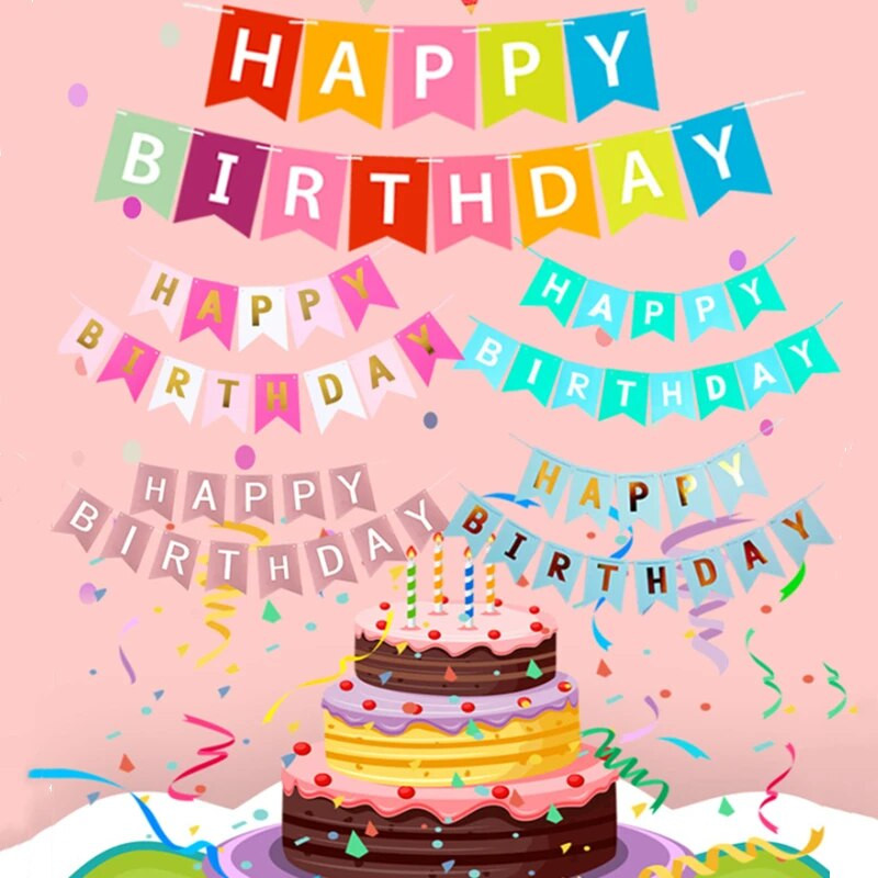 Su gimtadieniu Reklaminė juostelė Popierinė girlianda, vėliavėlių traukimas Pasidaryk pats vakarėlio dekoravimas berniukams mergaitėms kūdikių dušo reikmenys dekoro dovana