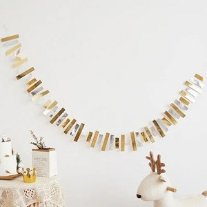 INS Vestuvių fonai Dekoracijos Vaikų gimtadienio vakarėlis Mėlynas rožinis popierinis vėliavėlė Kūdikių dušas Auksinė girlianda