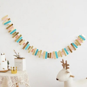 INS Vestuvių fonai Dekoracijos Vaikų gimtadienio vakarėlis Mėlynas rožinis popierinis vėliavėlė Kūdikių dušas Auksinė girlianda