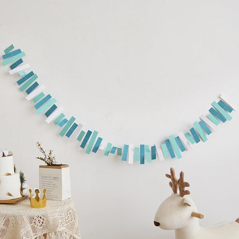 INS Vestuvių fonai Dekoracijos Vaikų gimtadienio vakarėlis Mėlynas rožinis popierinis vėliavėlė Kūdikių dušas Auksinė girlianda