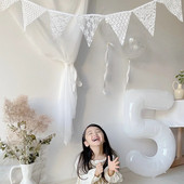 Vaikų gimtadienio baltos nėrinių girliandos 18-osios 20-osios vakarėlio fotografijos rekvizitai, nėrimo reklamjuostė