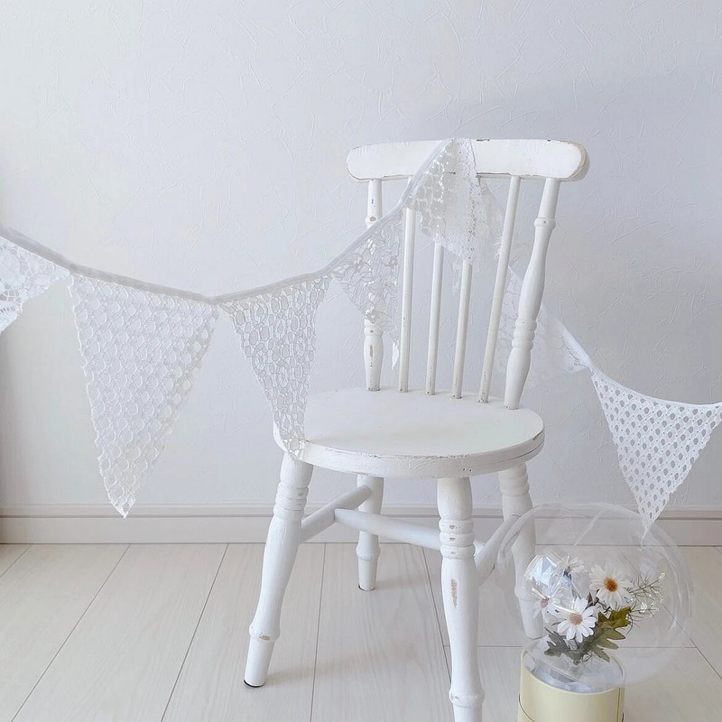 Vaikų gimtadienio baltos nėrinių girliandos 18-osios 20-osios vakarėlio fotografijos rekvizitai, nėrimo reklamjuostė