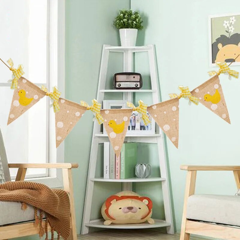 INS Baby Shower Aušinimo audinys Anties girlianda Frist Kids Gimtadienis Geltona gyvūno vimpelė Klasės dekoravimo vėliava