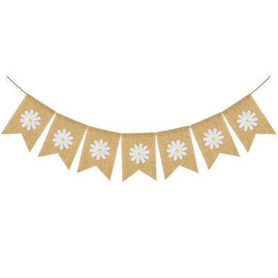 Pavasario festivalio reklamjuostė Vaikų gimtadienio vakarėlis Baltų gėlių girlianda Mažas kūdikių dušas Daisy vėliava