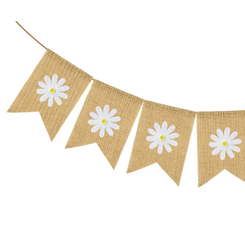Pavasario festivalio reklamjuostė Vaikų gimtadienio vakarėlis Baltų gėlių girlianda Mažas kūdikių dušas Daisy vėliava